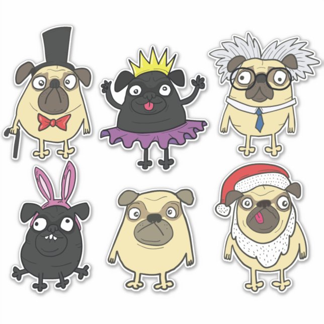 Cute Pugs Sticker (Front)
