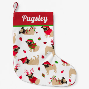 Cute Pugs White Small Christmas Stocking