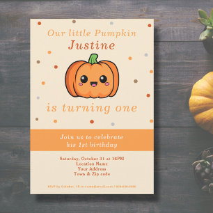 Cute Pumpkin 1st Birthday Invitation 
