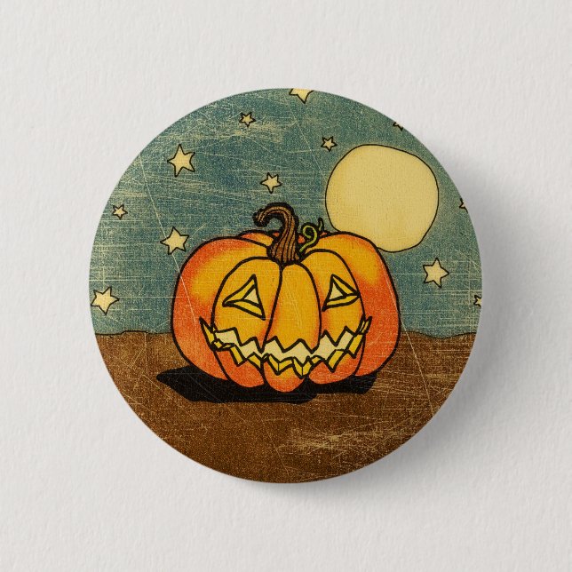 Cute Pumpkin Against Moon 6 Cm Round Badge (Front)