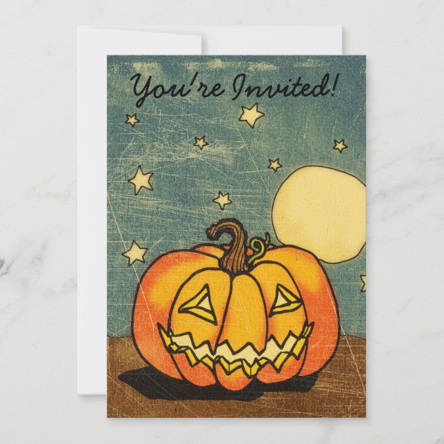 Cute Pumpkin Against Moon Invitations (Front)