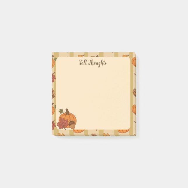 Cute Pumpkin And Autumn Leaves Sticky Notes (Front)