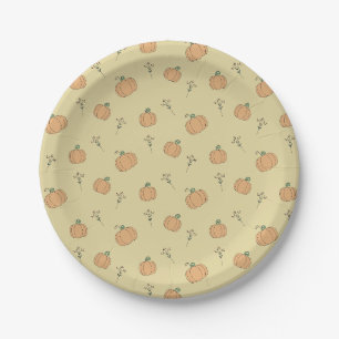 Cute Pumpkin and Fall Foliage Pattern Paper Plate
