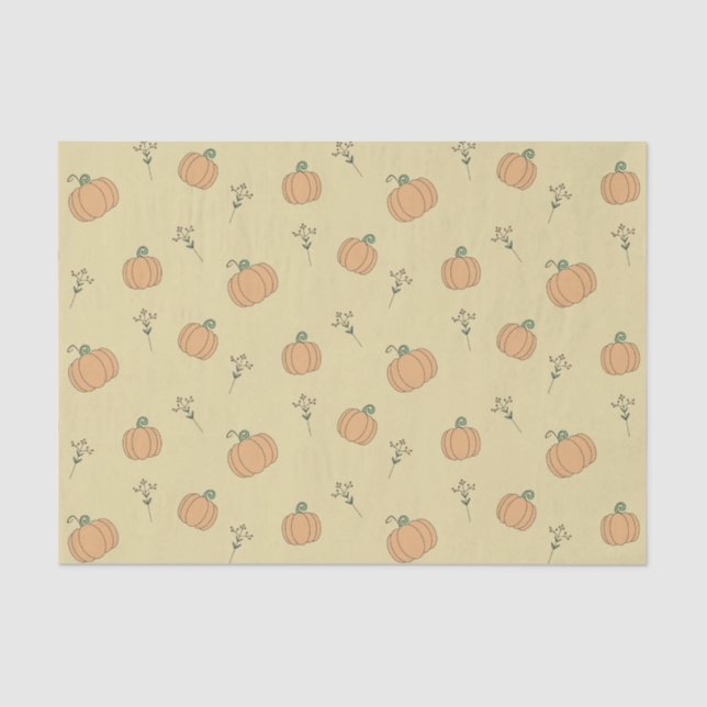 Cute Pumpkin and Fall Foliage Pattern  Tissue Paper (Front)