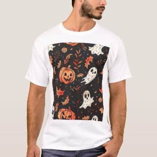 Cute Pumpkin and Skull Pattern T-Shirt