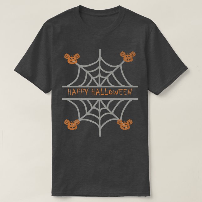 Cute Pumpkin and Spiderweb Halloween  T-Shirt (Design Front)