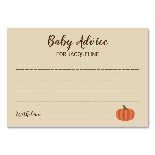 Cute Pumpkin Autumn Fall Baby Shower Advice Cards (Front)