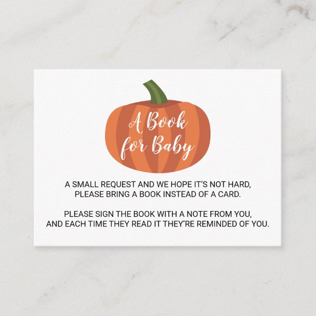 Cute Pumpkin Autumn Fall Baby Shower Book Request Enclosure Card (Front)
