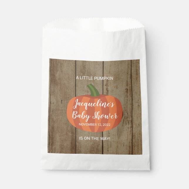 Cute Pumpkin Autumn Fall Rustic Baby Shower Favour Bag (Front)