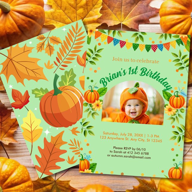 cute Pumpkin autumn kid's 1st birthday party  Invitation (Creator Uploaded)