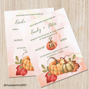 Cute Pumpkin autumn Leaves Monogram Fall Wedding Invitation Postcard