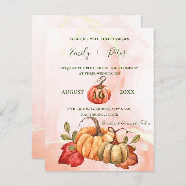 Cute Pumpkin autumn Leaves Monogram Fall Wedding Postcard (Front/Back)
