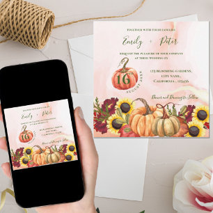 Cute Pumpkin Autumn Leaves Sunflower Fall Wedding Invitation