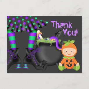 Cute Pumpkin Baby n Witch Legs Halloween Thank You Postcard