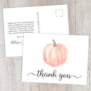 Cute Pumpkin Baby Shower Thank You Postcard