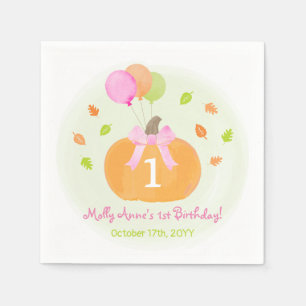 Cute Pumpkin & Balloons Fall 1st Birthday Girl Pap Napkin