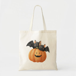 Cute Pumpkin & Bats Trick or Treat Halloween Tote Bag