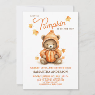 Cute Pumpkin Bear Fall Baby Shower Invitation