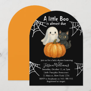 Cute Pumpkin Black Cat Halloween Baby Shower Invitation