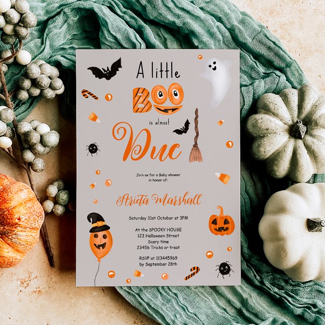 Cute pumpkin Boo Halloween baby shower grey Invitation (Cute pumpkin Boo Halloween baby shower gray Invitation)