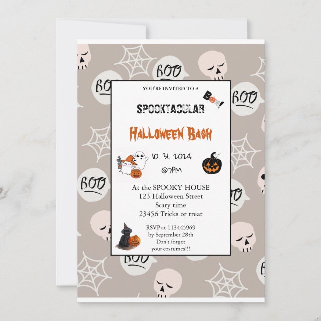 Cute pumpkin Boo Halloween bash pink  Invitation (Front)