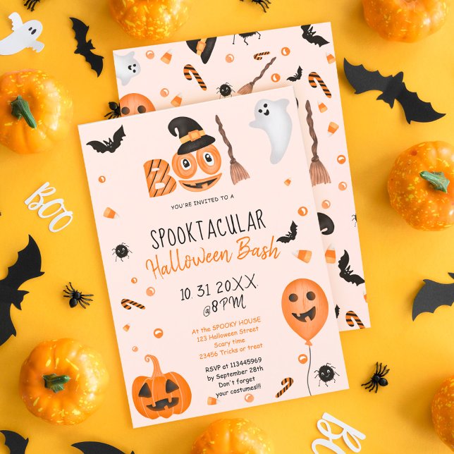 Cute pumpkin Boo Halloween bash pink Invitation (Creator Uploaded)