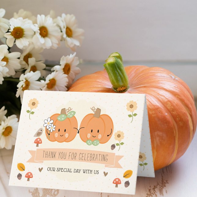  Cute Pumpkin Bride and Groom Wedding Thank You (Pumpkin thank you cards surely to delight guests who participated in your thanksgiving themed event.)