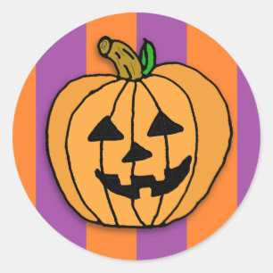 Cute Pumpkin Cartoon Drawing Halloween Classic Round Sticker