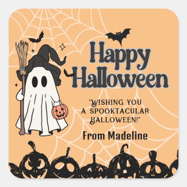 Cute pumpkin carving ghost Gift Tag (Front)