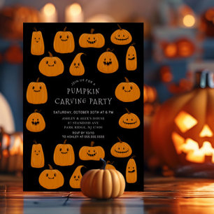 Cute Pumpkin Carving Halloween Invitation