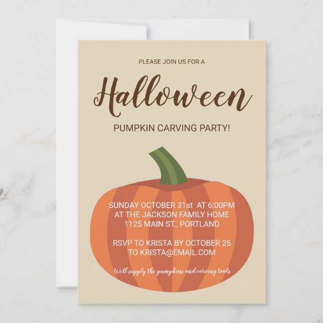 Cute Pumpkin Carving Halloween Party Invitation (Front)