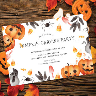 Cute Pumpkin Carving Halloween Party Invitation