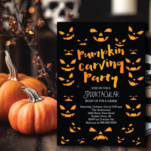 Cute Pumpkin Carving Halloween Party Invitation (Creator Uploaded)