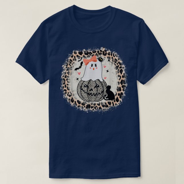 Cute Pumpkin Cat Halloween Girl Ghost 523  T-Shirt (Design Front)