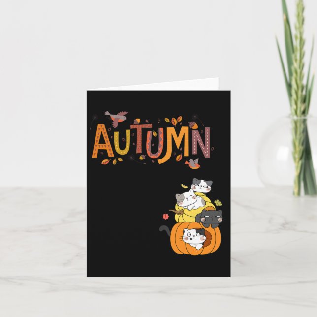 Cute Pumpkin Cats Hello Fall Autumn Funny  Card (Front)