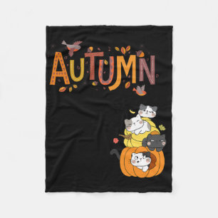 Cute Pumpkin Cats Hello Fall Autumn Funny Fleece Blanket