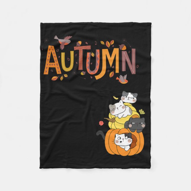 Cute Pumpkin Cats Hello Fall Autumn Funny  Fleece Blanket (Front)