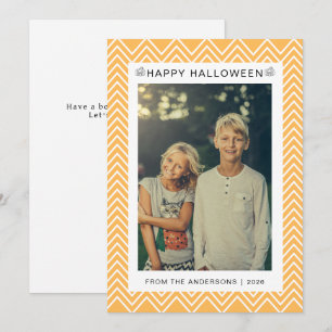 Cute Pumpkin Chevron Happy Halloween Family Photo Holiday Card