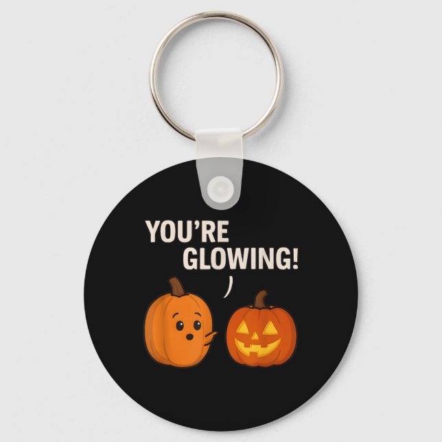 Cute Pumpkin Compliment _ Glowing Halloween Design Key Ring (Front)