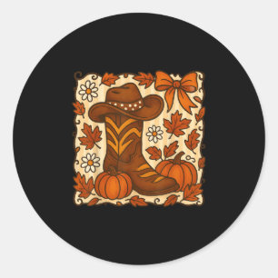 Cute Pumpkin Cowgirl Boots Coquette Bows Western F Classic Round Sticker