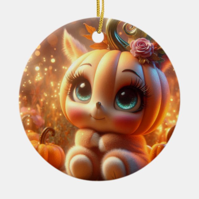 Cute Pumpkin Creature Ceramic Ornament (Front)