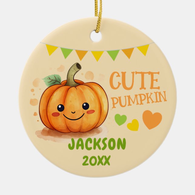 Cute Pumpkin Customisable Ornament (Front)