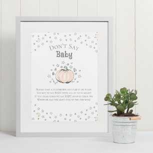 Cute Pumpkin Don't Say Baby Baby Shower Game Poster