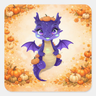 Cute Pumpkin Dragon Square Sticker