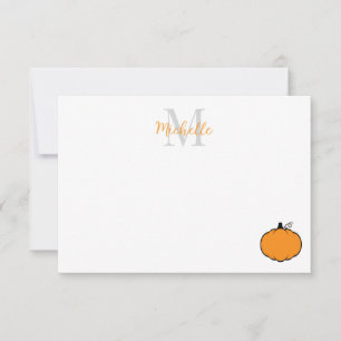 Cute Pumpkin Drawing Custom Monogram Card