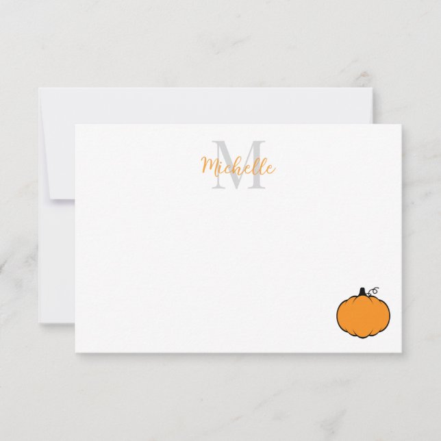 Cute Pumpkin Drawing Personalised Monogram Card (Front)