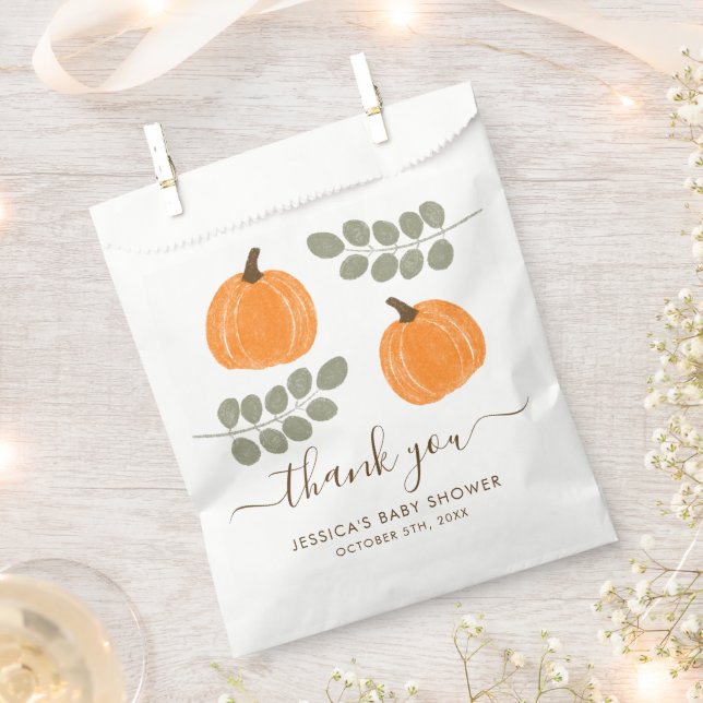 Cute Pumpkin Eucalyptus Fall Baby Shower Favour Bag (Clipped)