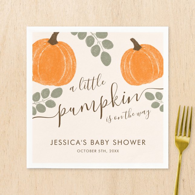 Cute Pumpkin Eucalyptus Fall Baby Shower Napkin (Creator Uploaded)