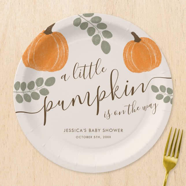 Cute Pumpkin Eucalyptus Fall Baby Shower Paper Plate (Creator Uploaded)