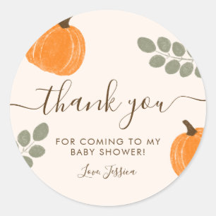 Cute Pumpkin Eucalyptus Fall Baby Shower Thank You Classic Round Sticker